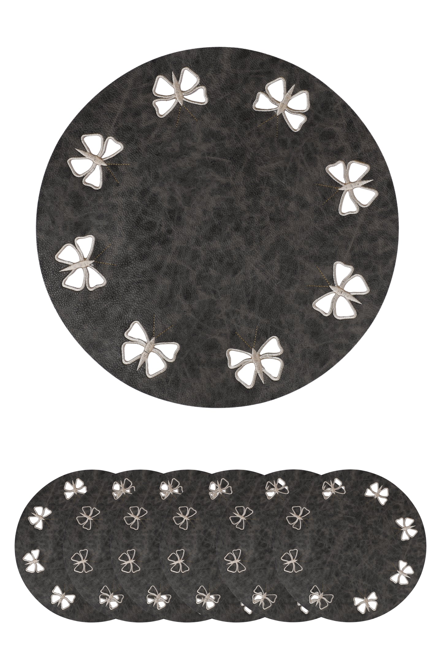 Embroidered Butterfly Series (Charcoal) Set of 6