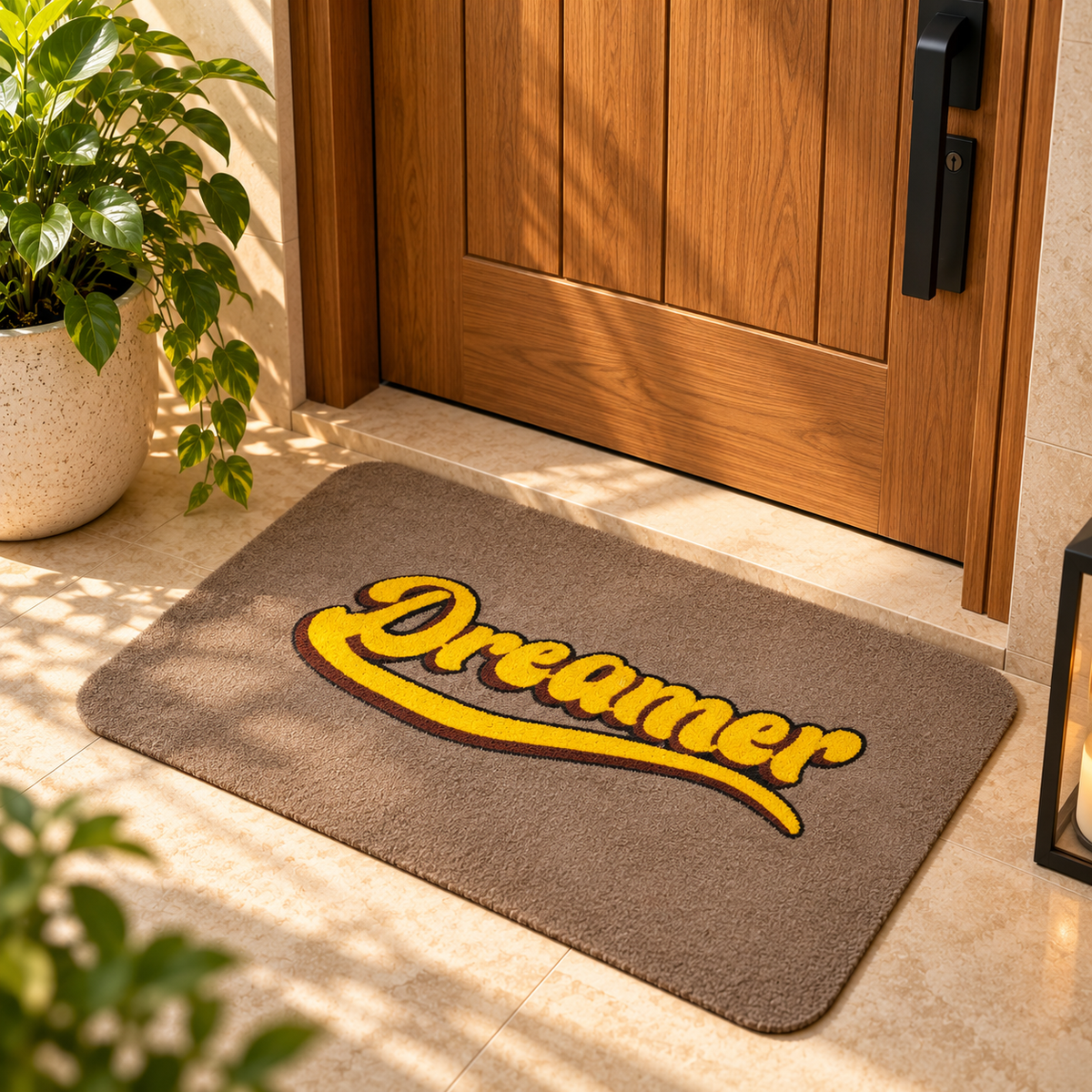 Dreamer Script Door Mat — Brown