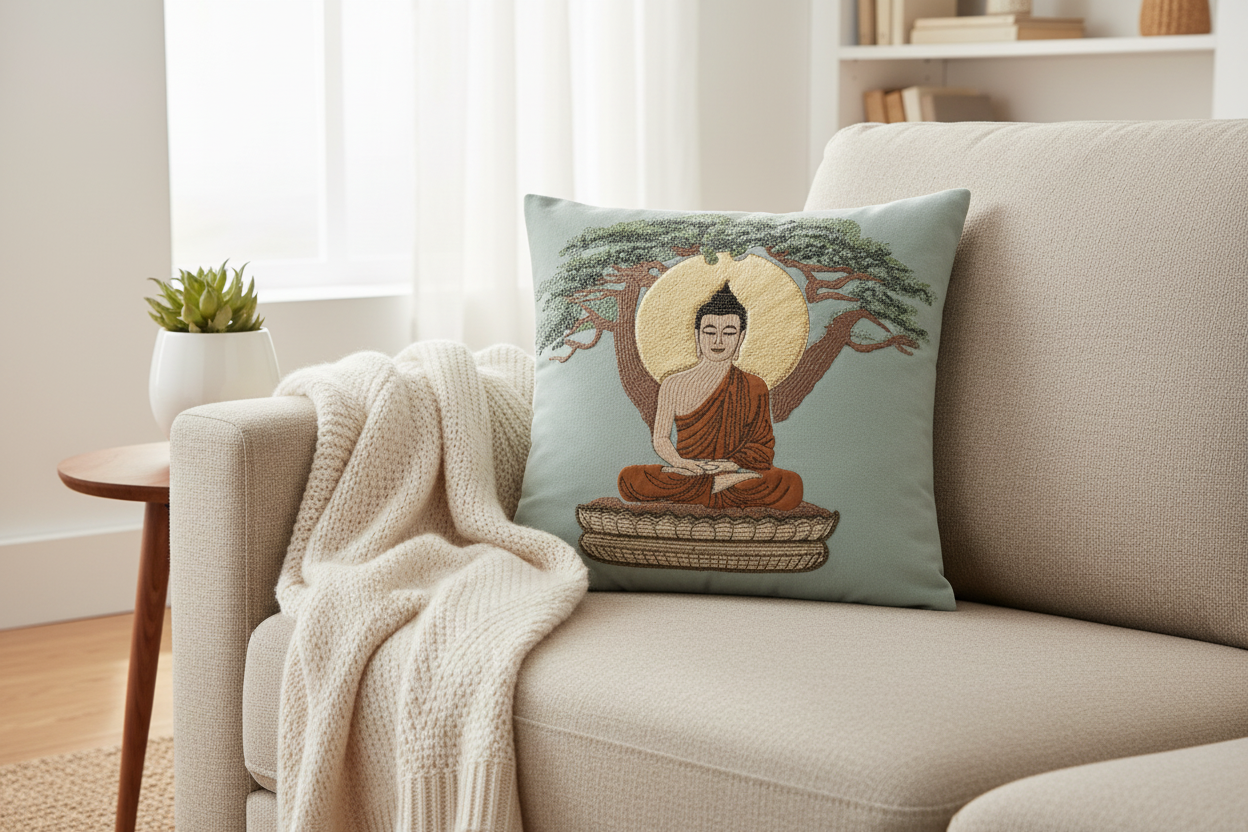 Artistic Buddha Cushion Cover (Turquoise)