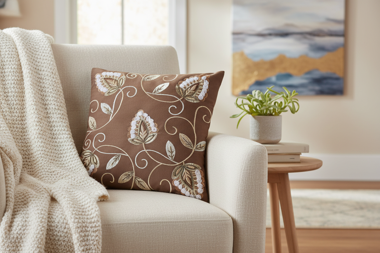 Dusty Rose Botanical Cushion Cover (Brown)