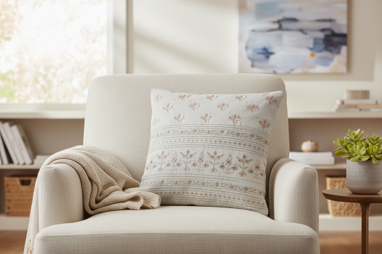 Linen Parampara Cushion Cover (Off White)