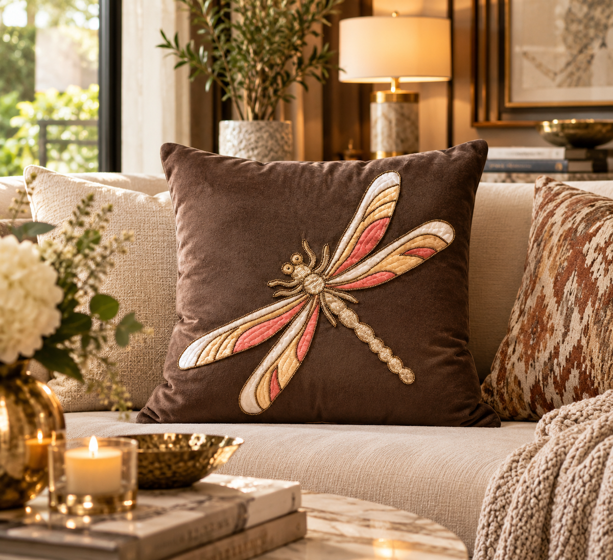 Enchanted Dragonfly Velvet Cushion Cover (Set of 5)
