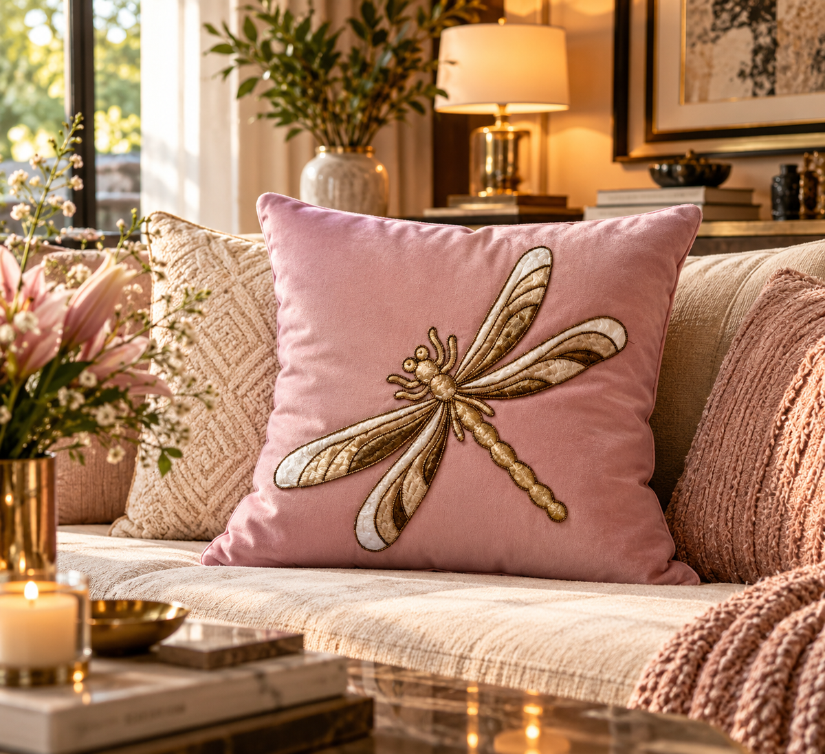 Enchanted Dragonfly Velvet Cushion Cover (Set of 5)