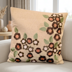 Single Beige Peach floral cushion cover on an ivory living-room sofa