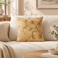Autumn Flora beige cushion cover styled as the hero product in an aesthetic living room