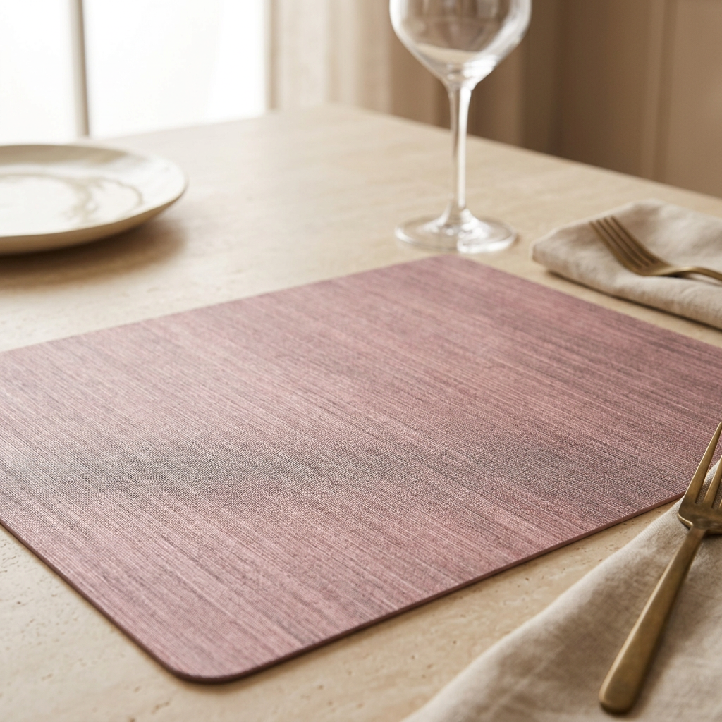 Rose gold table mat close-up on an aesthetic dining table
