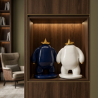 Statues in a walnut display vault in a contemporary study